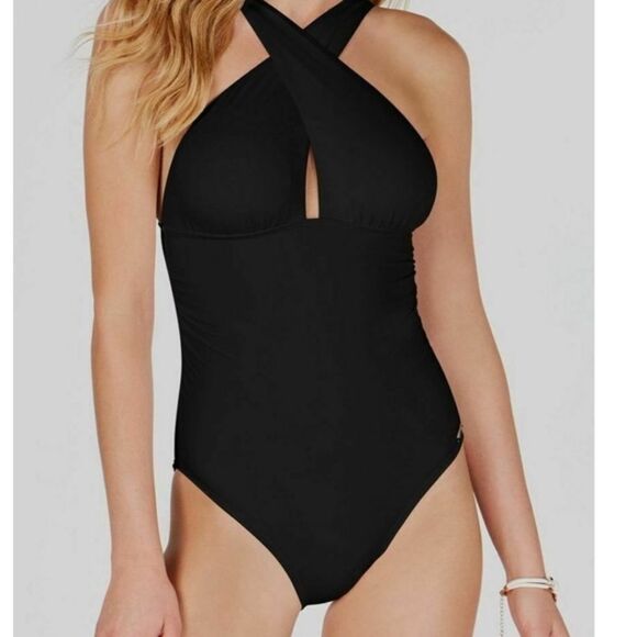 Becca by Rebecca Virtue Fine Line Tessa Crossover High Neck One-Piece Size small - Picture 11 of 15